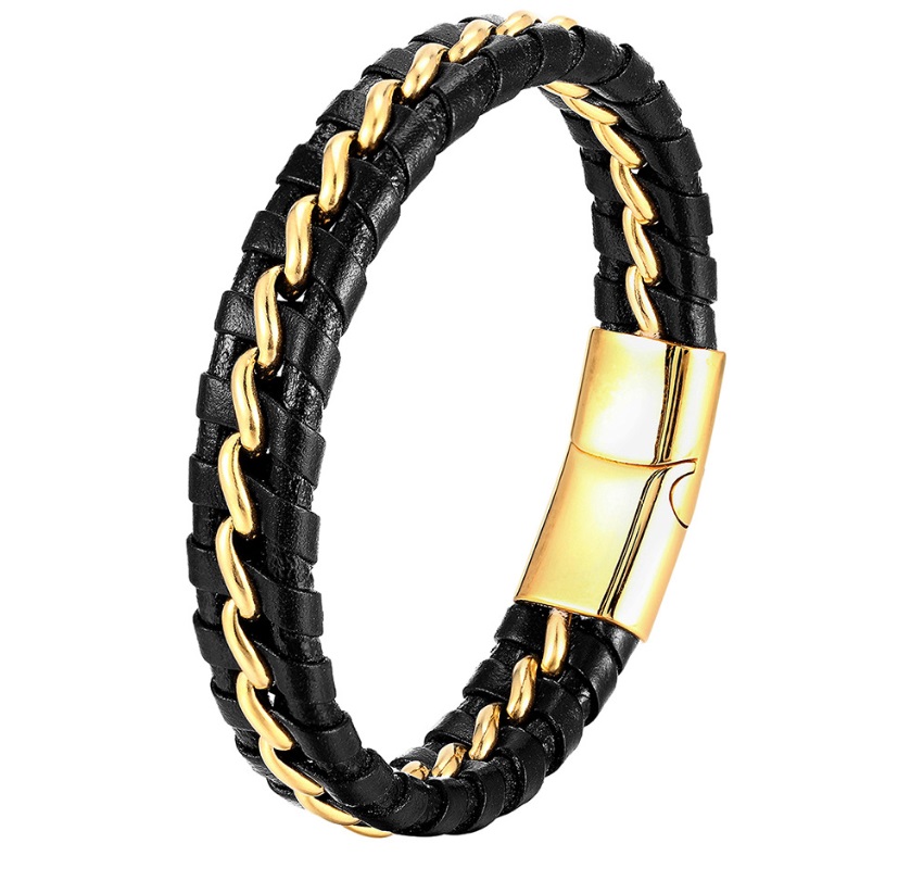 Golden Leather Bracelet For Men 